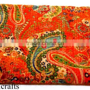 Paisley Print King Size Kantha Quilt, King Kantha Bedspread, Becover, Bohemian Throw Blanket, Queen Size Traditional Quilt Size thumbnail-1