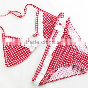 Girl Children Kid Bowknot Bikini Bowknot Check Strip Swimsuit Swimwear Beachwear thumbnail-1
