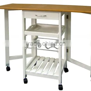 Bamboo Kitchen Trolleys With Baskets Wheels for Kitchen Room thumbnail-3