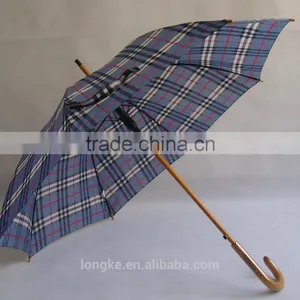 Wooden Umbrella Simple and Elegant Checked Design Wood Umbrella Pole thumbnail-1