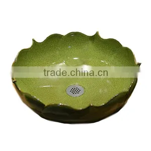 Green Lotus Shape Ceramic Wash Basin thumbnail-1