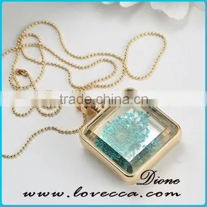 Fashion Real Flower Special Charm Jewelry Silver Plated Square Necklace thumbnail-2