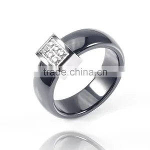 Wholesale Stainless Steel Micro-setting cz Diamond Black Color Women and Men's Ceramic Ring Jewelry thumbnail-1