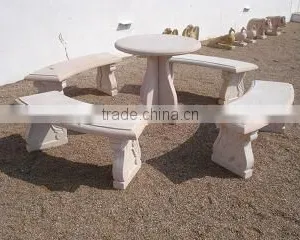 Round Outdoor Sandstone Marble Table Bench thumbnail-1