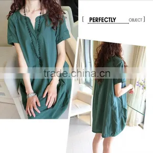 Cotton Linen V-neck Formal Casual Pregnancy Clothing Summer Plus Size thumbnail-2