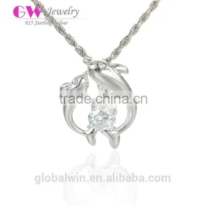S925 Sterling Silver Lovely Animel Dolphins Crystal Pendant For Necklace thumbnail-1