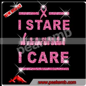Bling Ironon Glitter Transfer I Stare Because I Care Pink Rhinestone Transfer Breast Cancer Motif thumbnail-1