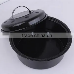 Kitchen Tool Black Round Enamel Shallow Baking Pan With Lid thumbnail-3