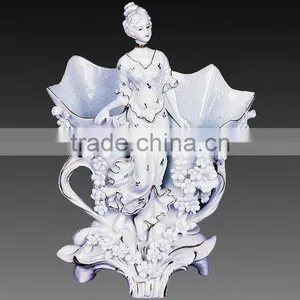 Elegant White Handicraft Ceramic Flower Receptacle With Lady Dancing thumbnail-1