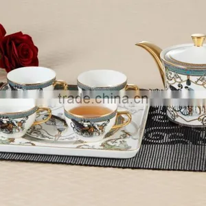 Porcelain Figure Painting 6pcs Bone China Tea Set With Tray thumbnail-1