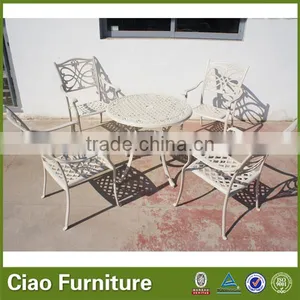White Reseau Table and Chairs Aluminum Outdoor Furniture thumbnail-1