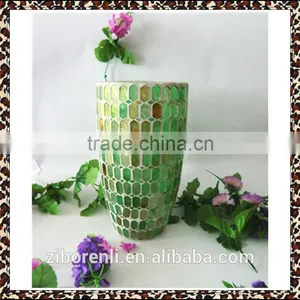 Fashionable Wedding Craft Green Geometric Mosaic Antique Cheap Wholesale Glass Flower Vase thumbnail-1