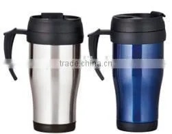 450ml Stainless Steel Inner Plastic Outer Steel Vacuum Cup/auto Mug/Travel Mugs/coffee Cup With Handle and Lid thumbnail-1
