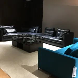 Italian Modern Full Leather High End Large Sectional Sofa Black thumbnail-1