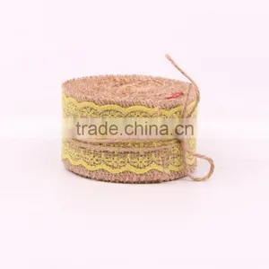 Jute Burlap Natural Hessian Ribbon With Yellow Lace Trim Wedding Rustic Vintage thumbnail-2