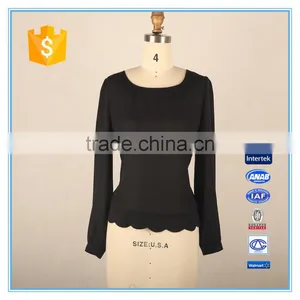 New Design Ladies Back Button Design Petals Hem Long Sleeve Blouse thumbnail-2