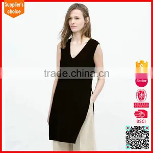 New Design Sleeveless v Neck Pullover Long Sweater Vests for Women thumbnail-1