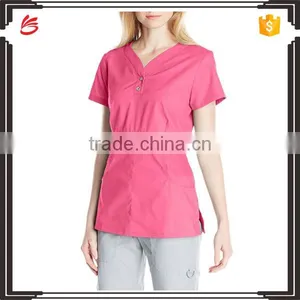 Women's Button-front Scrub Top Longer Length Medical Scrub thumbnail-1