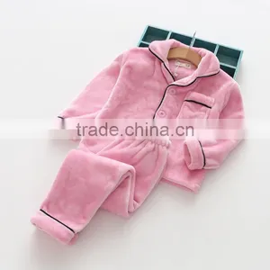 Wholesale Solid Color Flannel Two Piese Sets Children Pajamas thumbnail-2