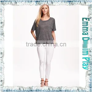 New Custom Designer High Quality Girls Sexy Grey Organic Cotton Scoop Neck T-Shirt thumbnail-1