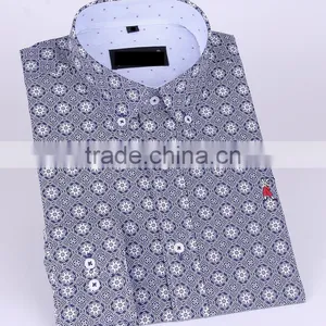 2017 Men's Long Sleeve Graphic Printed Slim Fit Shirt With Contrast Collar and Cuff thumbnail-1