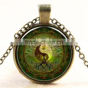 XP-TGN-LT-117 Popular Accessories Tree Life Pendant Gem Glass Cabochon Antique Time Gemstone Necklace For Promotional Gift thumbnail-2