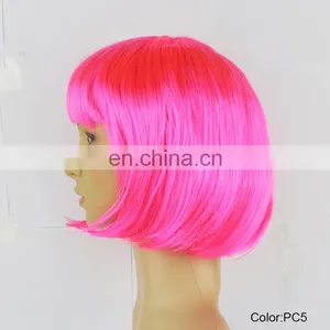 Cheap Short Straight Pink Synthetic Bob Women Party Wig thumbnail-2