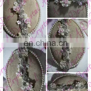 Aidocrystal Lace Bridal Headband,Wedding Party Hair Accessories,Ribbon Headband Bride Necklace thumbnail-3