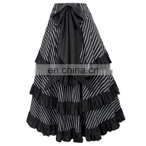 Belle Poque Striped Gathered Steampunk Vintage Gothic Style Black High-Low Skirt BP000345-2 thumbnail-2