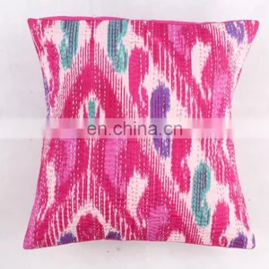Indian Cotton Handmade Red Die Kantha Cushion Cover Kantha Throw Pillow Cover Hand Quilted Decorative Cushion Cover Art thumbnail-1