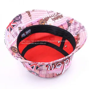 100% Cotton Promotional Flat Crown Embroidered Fashion Bucket Hat thumbnail-3