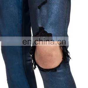 DiZNEW Fashion Purple Wax Denim Mens Ripped Hemp Jeans Men thumbnail-7
