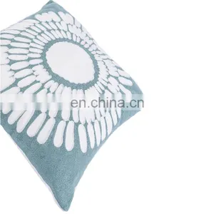 Turquoise Mandala Accent Pure Cotton Sunflower Decor Floral Pattern Embroidered Decorative Cushion Cover thumbnail-6