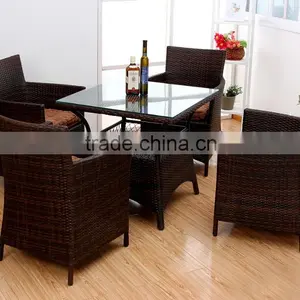 pe Rattan Tempered Glass Square Table Set With Four Rattan Armchairs Living Room Furniture thumbnail-1