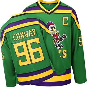Mighty Ducks Jersey,96 Conway Jersey,99 Banks Jersey,Movie Ice Hockey Jersey,Broidery Letters and Numbers Green/White/Black thumbnail-1