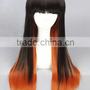 High Quality 65cm Medium Long Straight Black&Orange Color Mixed Lolita Wig Party Wig thumbnail-2