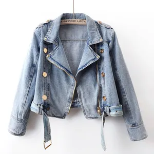 2025 Spring New Design Sense High-waisted Zipper Long-sleeved Denim Coat Women's Short Loose Top Motorcycle Jacket thumbnail-2