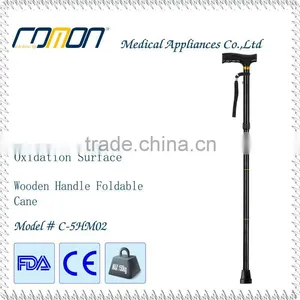 Walker Stick Cane Height Adjustable Foldable Black With Wooden Handle thumbnail-1