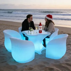 IP65 Waterproof LED Modern Plastic Non-Foldable Outdoor Table Garden/Pool Party Set for Bedroom & Park thumbnail-1