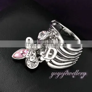 Dangling Charms White Gold Crystal Ladies Finger Gold Ring Design thumbnail-4
