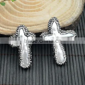 LFD-0010B Druzy Pearl Pave Rhinestone Cross Connector Beads Diy Jewelry Making thumbnail-3