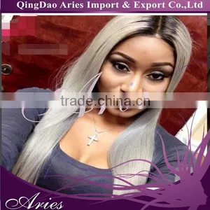 Gray Synthetic Wig Ombre Tone Color Black And Grey Heat Resistant Hair Lace Front Wigs thumbnail-5