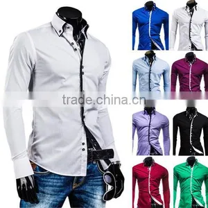 2015 Mens 100 Cotton Sateen Dress Shirt White Long Sleeve Italian Shirts thumbnail-1
