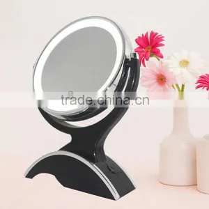 Double Sided Wood Like Makeup Mirror With LED Light thumbnail-2