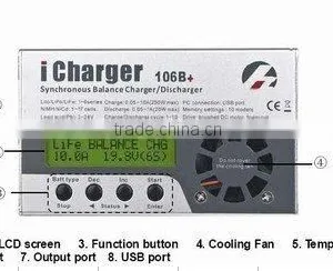 ICharger Multifunction Battery 1-6S 10A Balance Charger W/USB Port 106B+ thumbnail-1