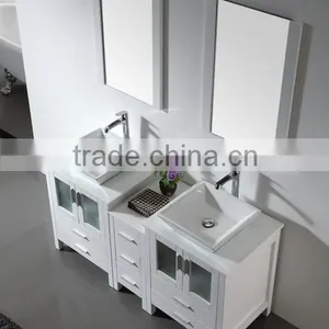 Modern Oak Wood Double Basins Floor Vanity Bathroom Furniture Wooden Cabinet No.3199D thumbnail-2