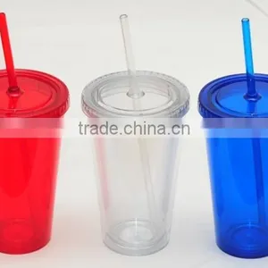 16oz Smoothie Tumbler With Straw JUICE ICED COFFEE PLASTIC CUP With Lids Wholesale thumbnail-1