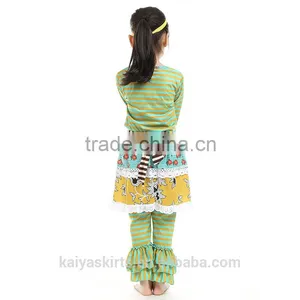 2016 Kaiya Girls Halloween Clothing Sets Long Sleeve 2pcs Set Fall Stripe Organic Cotton Baby Clothing thumbnail-2