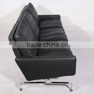 3 Seater Black Leather Sofa PK31 thumbnail-2