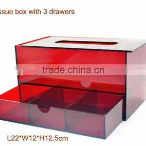 3 Lattice Drawer Red Acrylic Tissue Box thumbnail-1